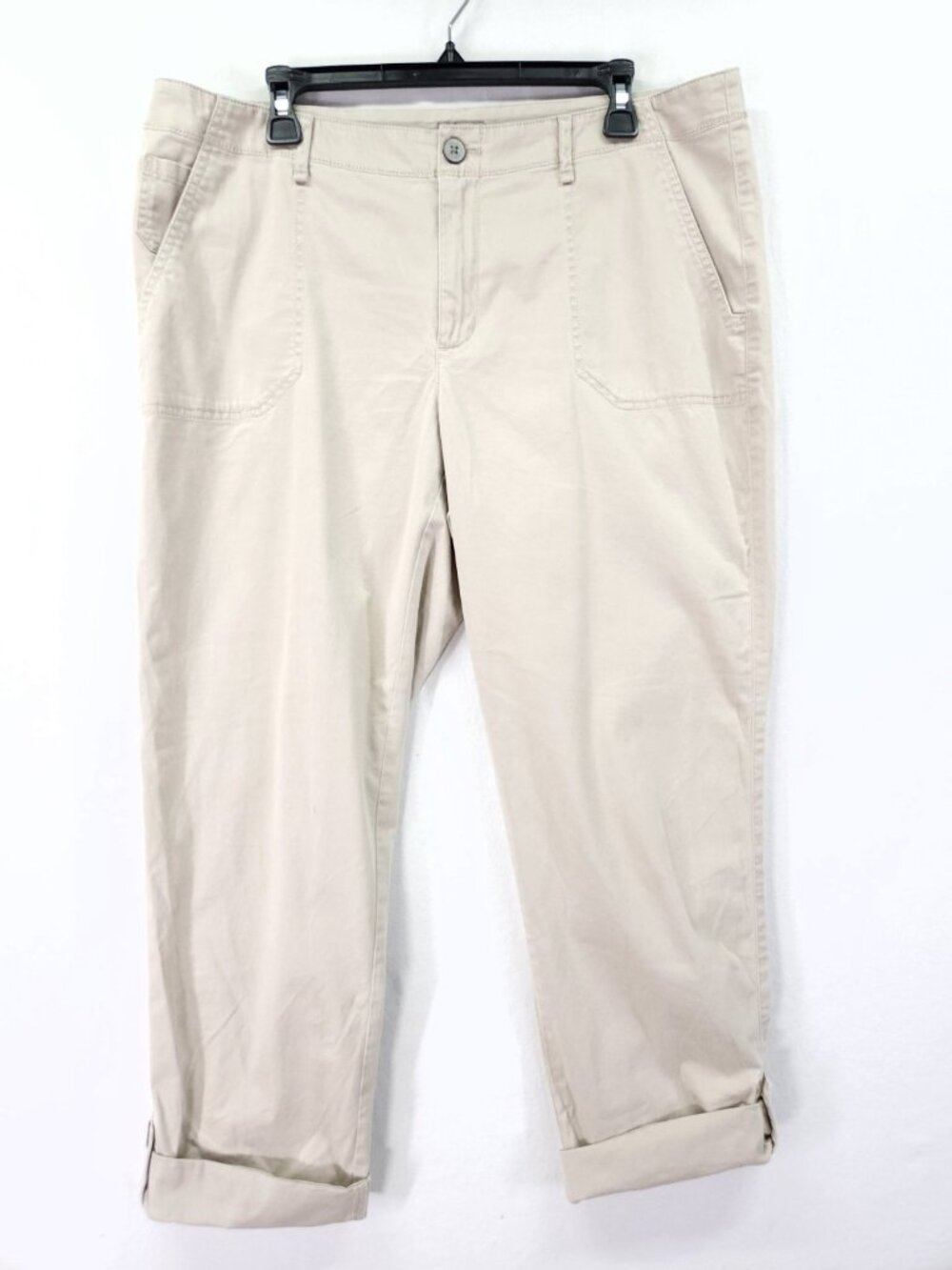 J.Jill Relaxed Fit Pants Size 16 37x27 Beige Cotton Blend Button‑Tab Cuff Casual